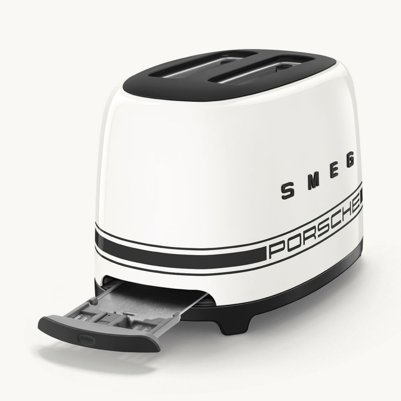 Тостер за хляб SMEG 50's Style Porsche TSF01PCWEU, 950W, 2 филии, 6 нива, Тавичка за трохи, Вграден кабел, Неръждаема стомана, Бял