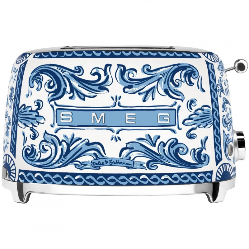 Тостер за хляб SMEG Dolce & Gabbana Blu Mediterraneo TSF01DGBEU, 950W, 2 филии, 6 нива, Тавичка за трохи, Вграден кабел, Неръждаема стомана, Син