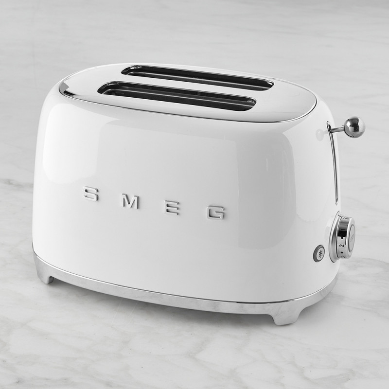 Тостер за хляб SMEG 50's Style TSF01WHEU, 950W, 2 филии, 6 нива, Тавичка за трохи, Вграден кабел, Неръждаема стомана, Бял
