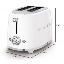 Тостер за хляб SMEG 50's Style TSF01WHEU, 950W, 2 филии, 6 нива, Тавичка за трохи, Вграден кабел, Неръждаема стомана, Бял
