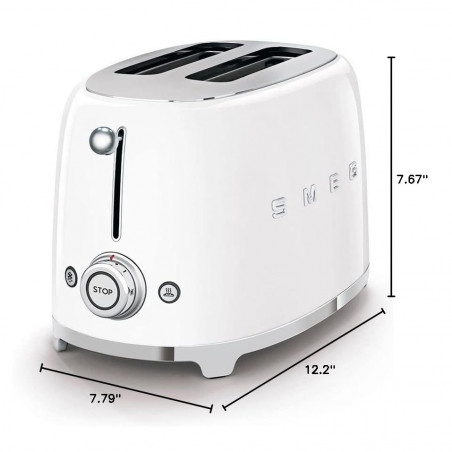 Тостер за хляб SMEG 50's Style TSF01WHEU, 950W, 2 филии, 6 нива, Тавичка за трохи, Вграден кабел, Неръждаема стомана, Бял