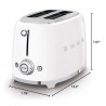 Тостер за хляб SMEG 50's Style TSF01WHEU, 950W, 2 филии, 6 нива, Тавичка за трохи, Вграден кабел, Неръждаема стомана, Бял