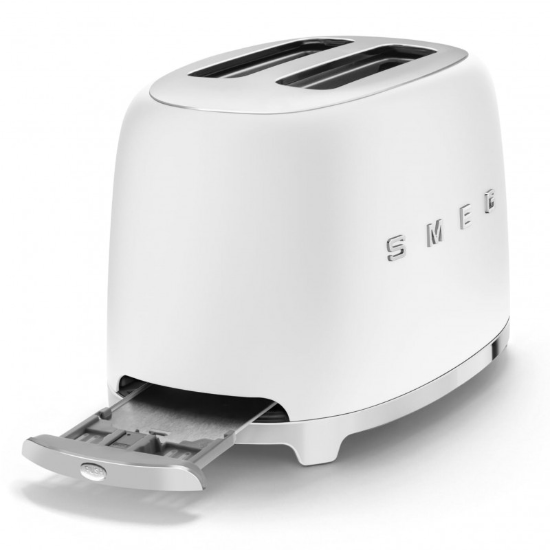 Тостер за хляб SMEG 50's Style TSF01WHEU, 950W, 2 филии, 6 нива, Тавичка за трохи, Вграден кабел, Неръждаема стомана, Бял