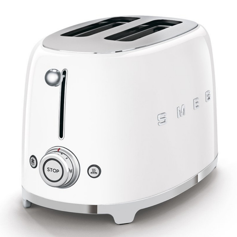 Тостер за хляб SMEG 50's Style TSF01WHEU, 950W, 2 филии, 6 нива, Тавичка за трохи, Вграден кабел, Неръждаема стомана, Бял