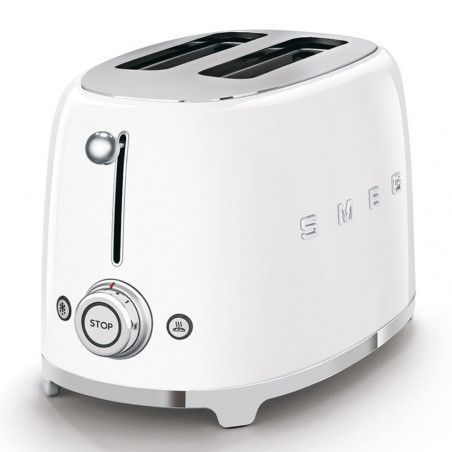 Тостер за хляб SMEG 50's Style TSF01WHEU, 950W, 2 филии, 6 нива, Тавичка за трохи, Вграден кабел, Неръждаема стомана, Бял