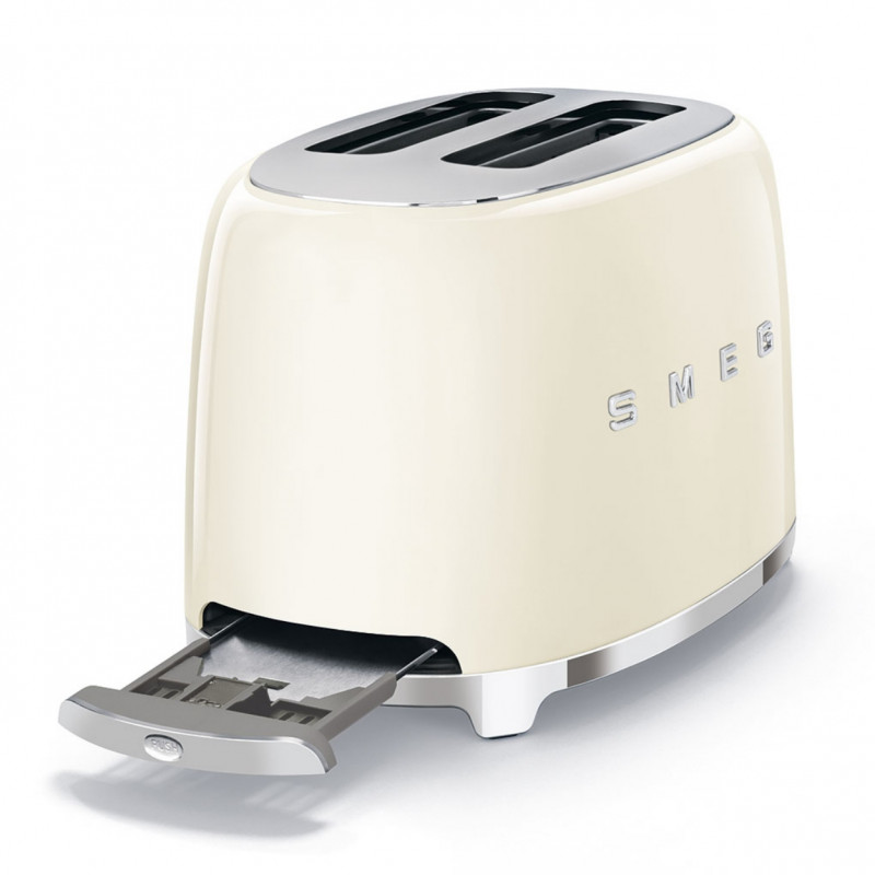 Тостер за хляб SMEG 50's Style TSF01CREU, 950W, 2 филии, 6 нива, Тавичка за трохи, Вграден кабел, Неръждаема стомана, Кремав