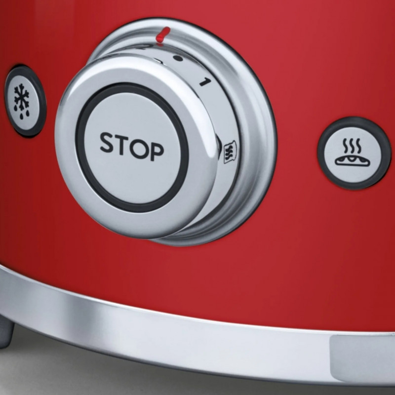 Тостер за хляб SMEG 50's Style TSF01RDEU, 950W, 2 филии, 6 нива, Тавичка за трохи, Вграден кабел, Неръждаема стомана, Червен