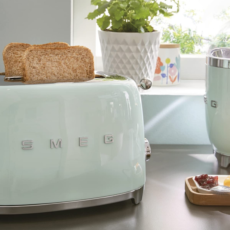 Тостер за хляб SMEG 50's Style TSF01PGEU, 950W, 2 филии, 6 нива, Тавичка за трохи, Вграден кабел, Неръждаема стомана, Зелен