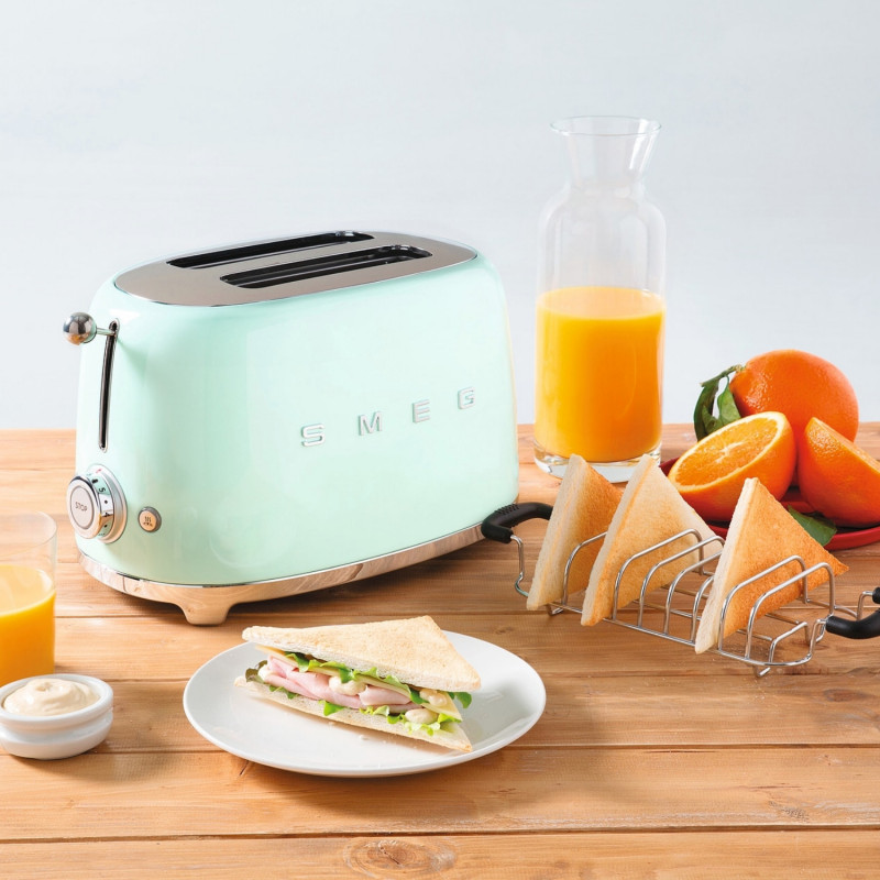 Тостер за хляб SMEG 50's Style TSF01PGEU, 950W, 2 филии, 6 нива, Тавичка за трохи, Вграден кабел, Неръждаема стомана, Зелен