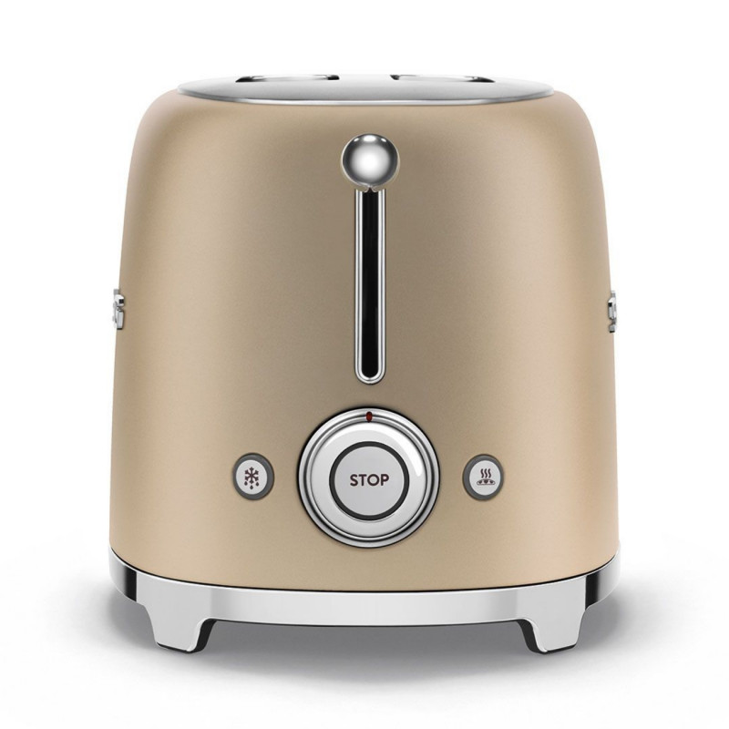 Тостер за хляб SMEG 50's Style TSF01CHMEU, 950W, 2 филии, 6 нива, Тавичка за трохи, Вграден кабел, Неръждаема стомана, Шампанско