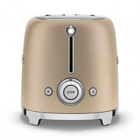 Тостер за хляб SMEG 50's Style TSF01CHMEU, 950W, 2 филии, 6 нива, Тавичка за трохи, Вграден кабел, Неръждаема стомана, Шампанско