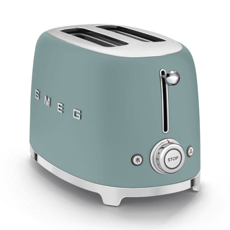 Тостер за хляб SMEG 50's Style TSF01EGMEU, 950W, 2 филии, 6 нива, Тавичка за трохи, Вграден кабел, Неръждаема стомана, Изумрудено зелен