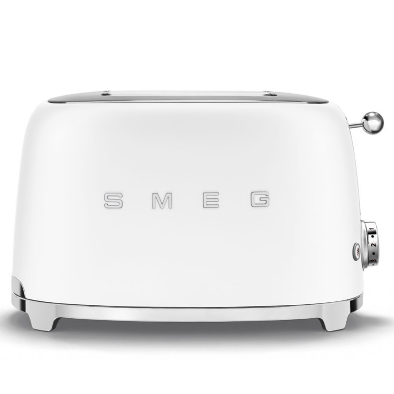 Тостер за хляб SMEG 50's Style TSF01WHMEU, 950W, 2 филии, 6 нива, Тавичка за трохи, Вграден кабел, Неръждаема стомана, Бял мат