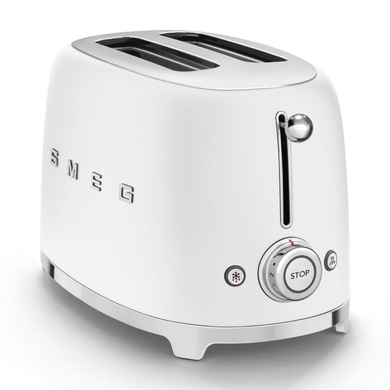 Тостер за хляб SMEG 50's Style TSF01WHMEU, 950W, 2 филии, 6 нива, Тавичка за трохи, Вграден кабел, Неръждаема стомана, Бял мат