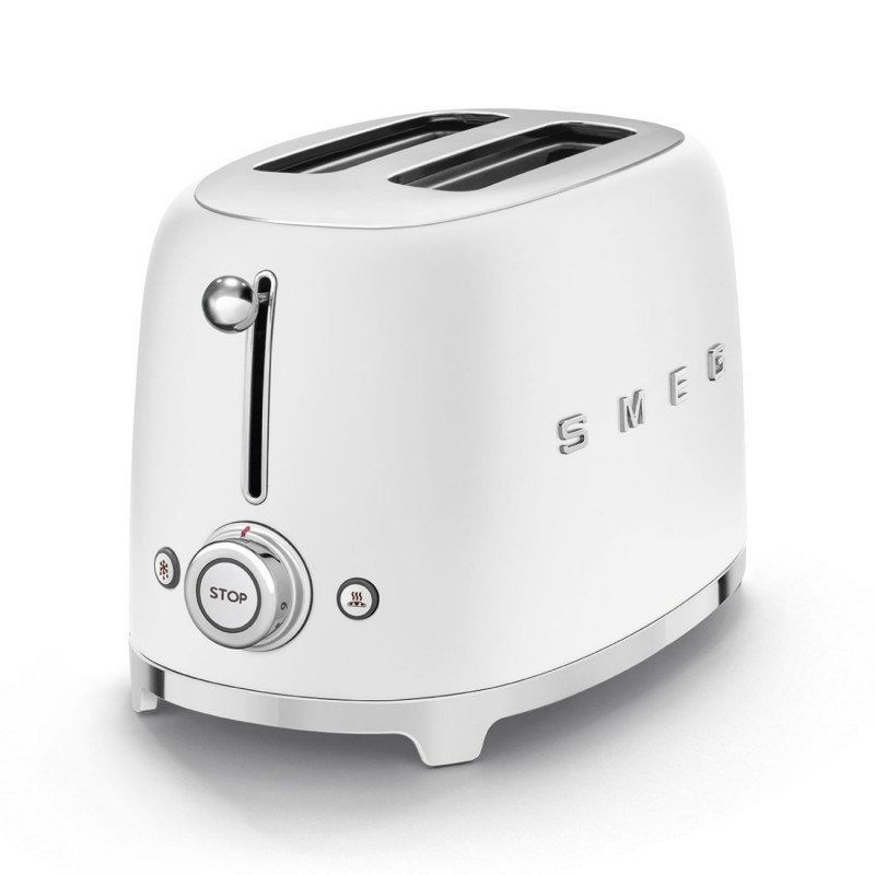 Тостер за хляб SMEG 50's Style TSF01WHMEU, 950W, 2 филии, 6 нива, Тавичка за трохи, Вграден кабел, Неръждаема стомана, Бял мат