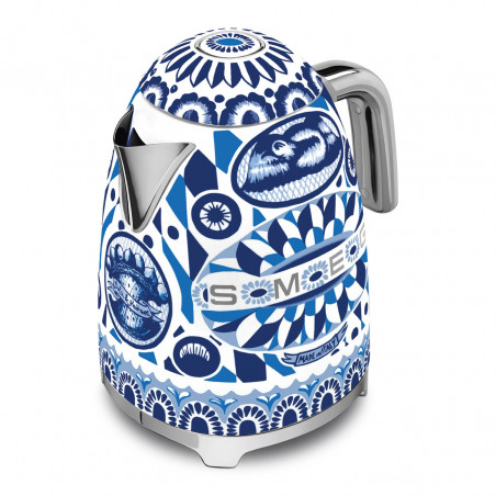 Електрическа кана SMEG Dolce & Gabbana KLF03DGBEU, 2400 W, 1.7 л, 360° основа, Гланцово покритие, Средиземноморско синьо