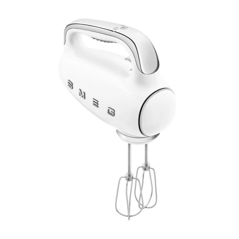 Ръчен миксер SMEG 50's Style HMF01WHEU, 250W, 9 скорости, Турбо, Скрит LED дисплей, Таймер, Аксесоари, Бял
