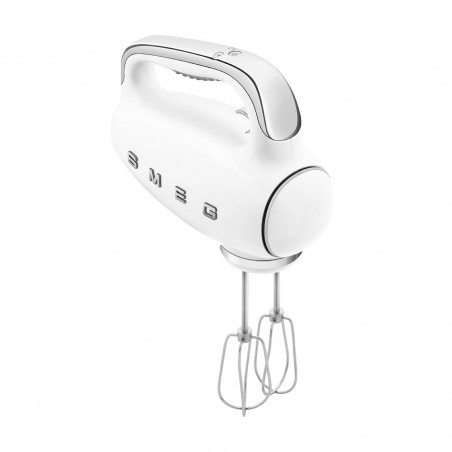 Ръчен миксер SMEG 50's Style HMF01WHEU, 250W, 9 скорости, Турбо, Скрит LED дисплей, Таймер, Аксесоари, Бял