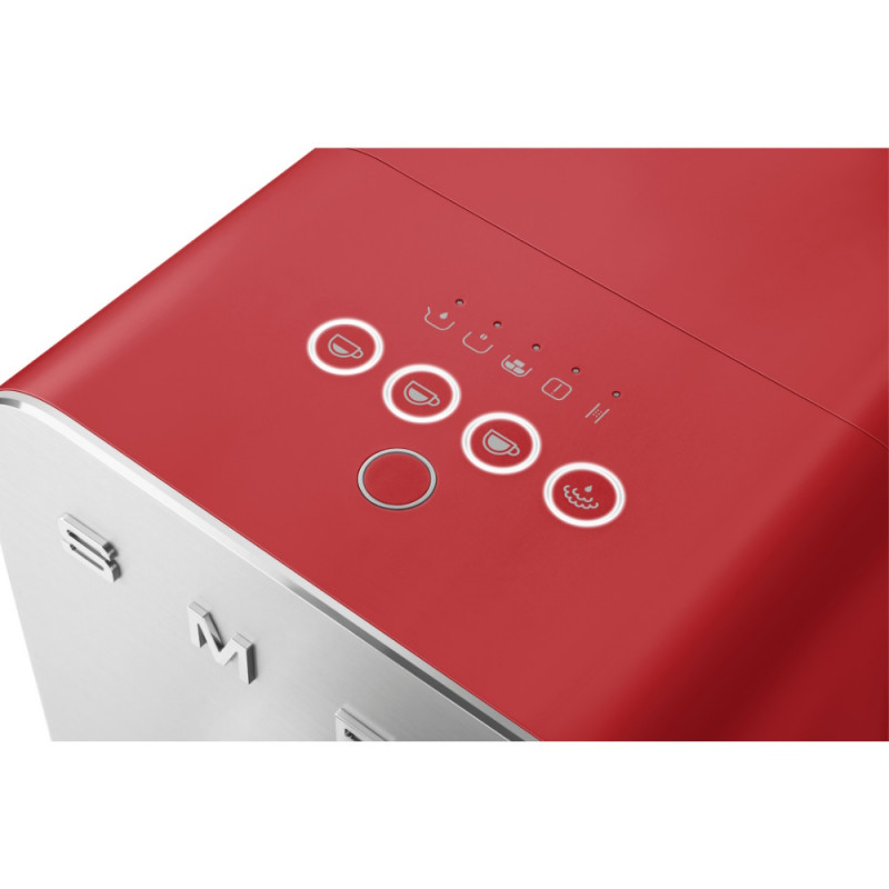 Еспресо машина SMEG Collezione BCC02RDMEU, 1350 W, 19 bar, 1.4 л, 8 функции, Вградена мелачка, Дюза за пара, Червен