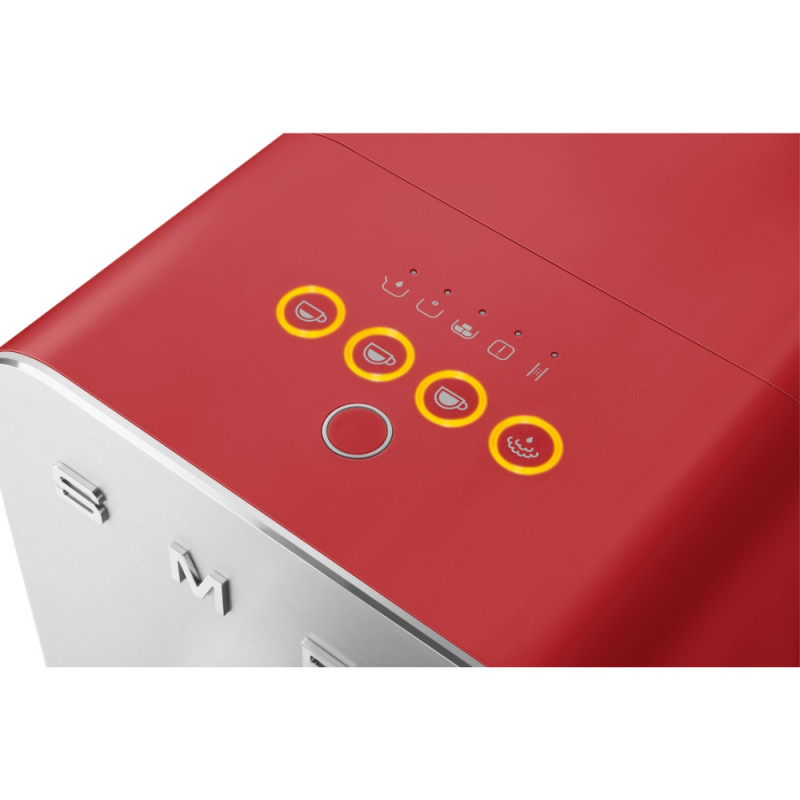 Еспресо машина SMEG Collezione BCC02RDMEU, 1350 W, 19 bar, 1.4 л, 8 функции, Вградена мелачка, Дюза за пара, Червен