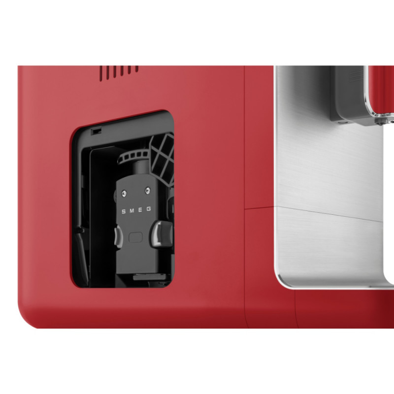 Еспресо машина SMEG Collezione BCC02RDMEU, 1350 W, 19 bar, 1.4 л, 8 функции, Вградена мелачка, Дюза за пара, Червен