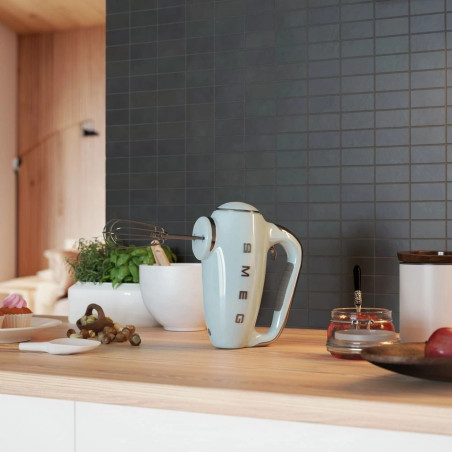 Ръчен миксер SMEG 50's Style HMF01PBEU, 250W, 9 скорости, Турбо, Скрит LED дисплей, Таймер, Аксесоари, Син