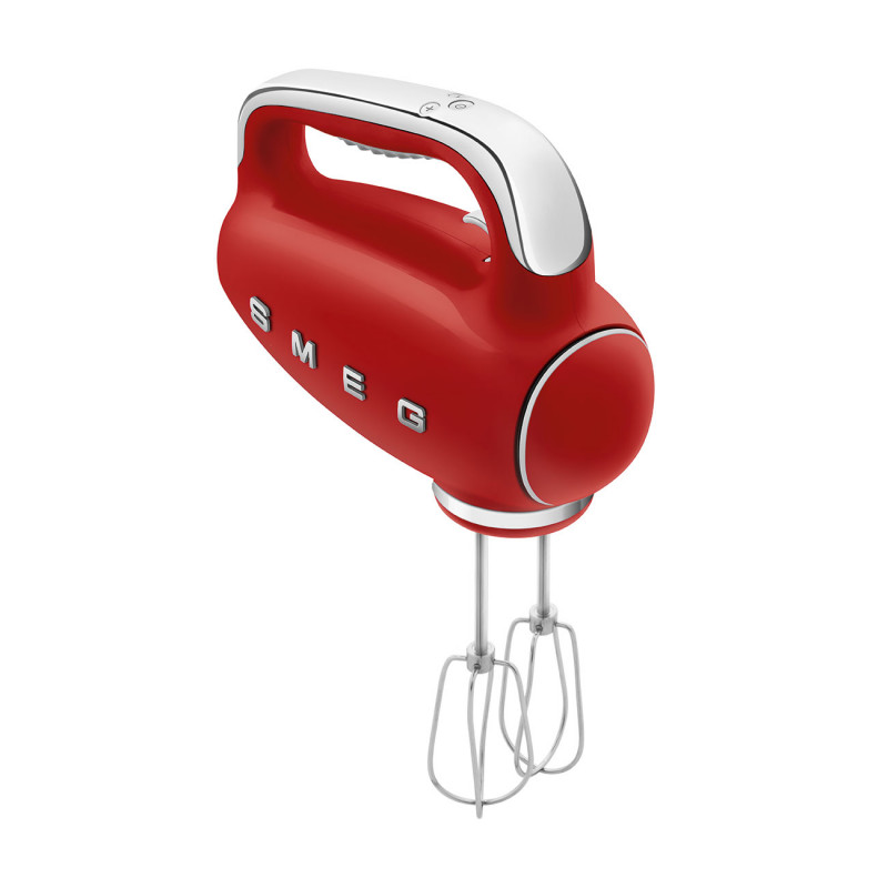 Ръчен миксер SMEG 50's Style HMF01RDEU, 250W, 9 скорости, Турбо, Скрит LED дисплей, Таймер, Аксесоари, Червен