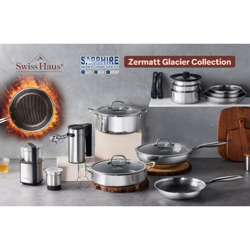 Комплект тенджери Swiss Haus SH-ZG1012, 12 части, Sapphire-керамично покритие, Фурна до 260C , Индукция, Сребрист