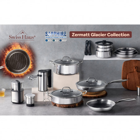 Комплект тенджери Swiss Haus SH-ZG1012, 12 части, Sapphire-керамично покритие, Фурна до 260C , Индукция, Сребрист