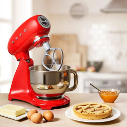 Планетарен миксер SMEG SMF03RDEU, 800 W, 4.8 л, 10 скорости, Функция за плавен старт, Крачета против хлъзгане, Червен