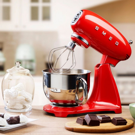 Планетарен миксер SMEG SMF03RDEU, 800 W, 4.8 л, 10 скорости, Функция за плавен старт, Крачета против хлъзгане, Червен