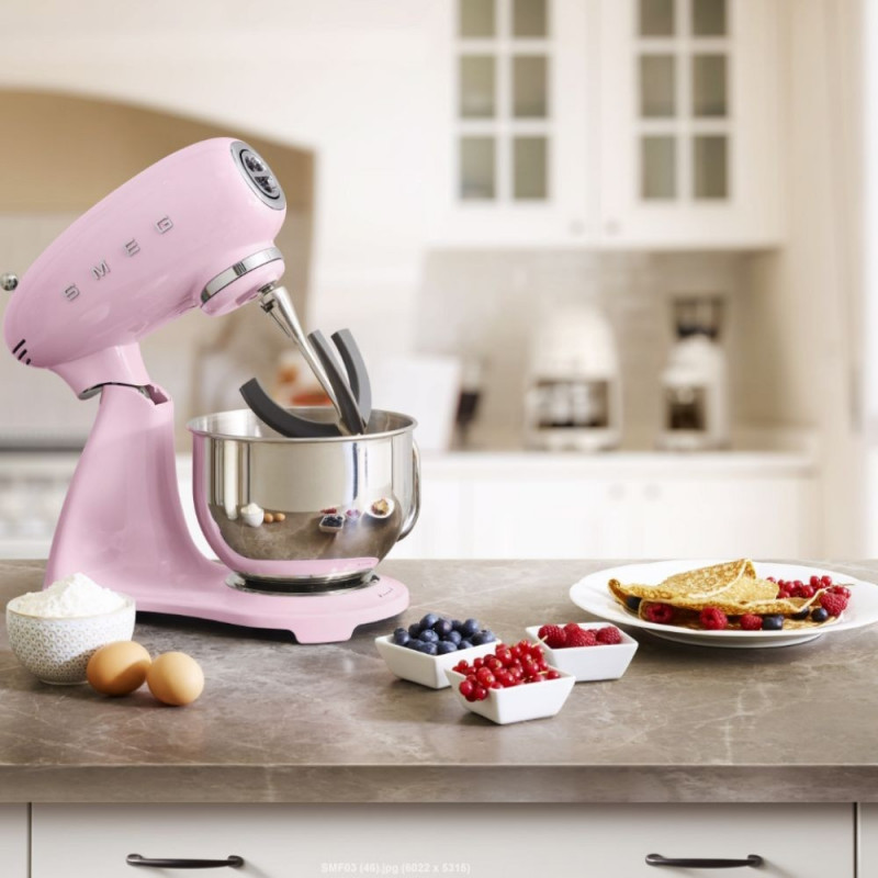 Планетарен миксер SMEG SMF03PKEU, 800 W, 4.8 л, 10 скорости, Функция за плавен старт, Крачета против хлъзгане, Розов