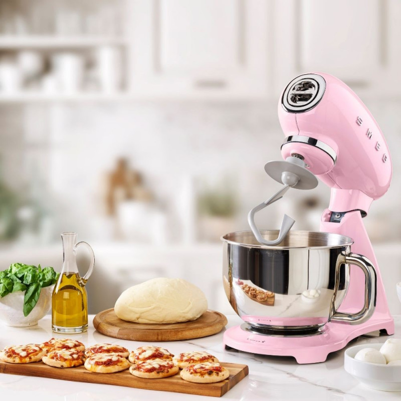 Планетарен миксер SMEG SMF03PKEU, 800 W, 4.8 л, 10 скорости, Функция за плавен старт, Крачета против хлъзгане, Розов