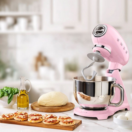 Планетарен миксер SMEG SMF03PKEU, 800 W, 4.8 л, 10 скорости, Функция за плавен старт, Крачета против хлъзгане, Розов