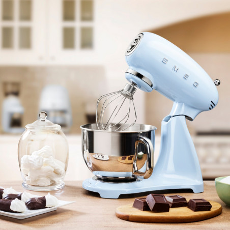 Планетарен миксер SMEG SMF03PBEU, 800 W, 4.8 л, 10 скорости, Функция за плавен старт, Крачета против хлъзгане, Пастелно син