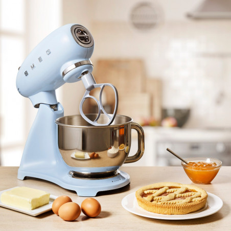 Планетарен миксер SMEG SMF03PBEU, 800 W, 4.8 л, 10 скорости, Функция за плавен старт, Крачета против хлъзгане, Пастелно син