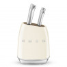Комплект ножове със стойка SMEG KBSF02CR, 7 части, Слотове от акациево дърво, Немска неръждаема стомана, Крема
