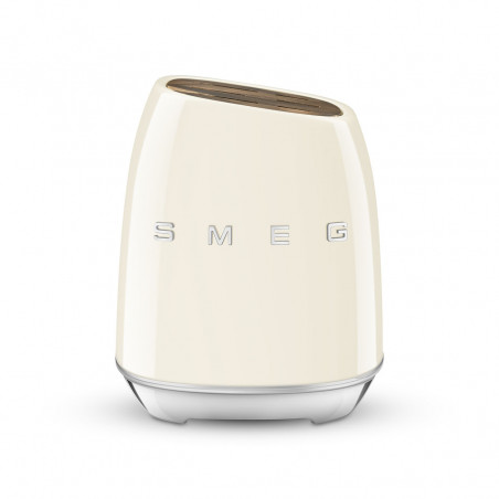 Комплект ножове със стойка SMEG KBSF02CR, 7 части, Слотове от акациево дърво, Немска неръждаема стомана, Крема