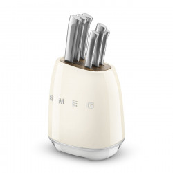 Комплект ножове със стойка SMEG KBSF02CR, 7 части, Слотове от акациево дърво, Немска неръждаема стомана, Крема