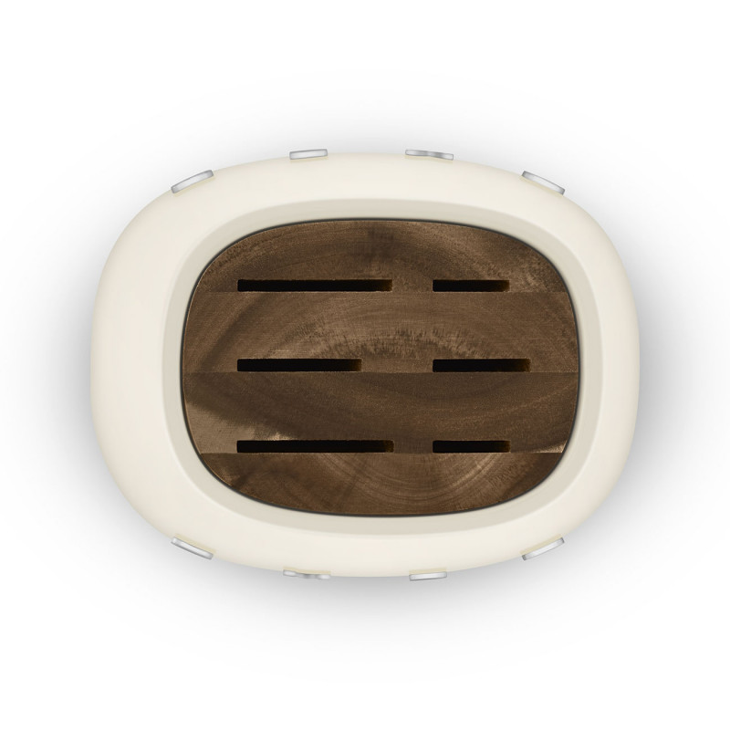 Комплект ножове със стойка SMEG KBSF02CR, 7 части, Слотове от акациево дърво, Немска неръждаема стомана, Крема