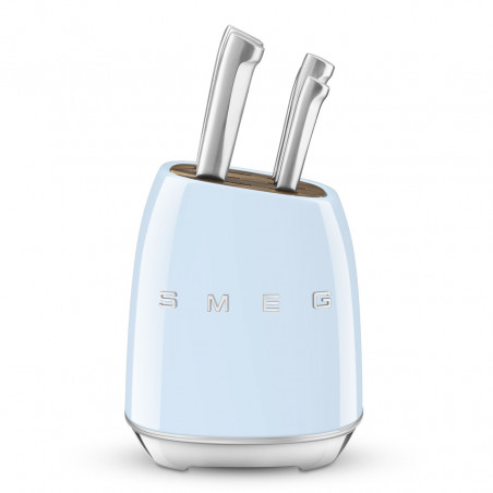 Комплект ножове със стойка SMEG KBSF02PB, 7 части, Слотове от акациево дърво, Немска неръждаема стомана, Пастелно син
