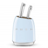 Комплект ножове със стойка SMEG KBSF02PB, 7 части, Слотове от акациево дърво, Немска неръждаема стомана, Пастелно син