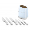 Комплект ножове със стойка SMEG KBSF02PB, 7 части, Слотове от акациево дърво, Немска неръждаема стомана, Пастелно син