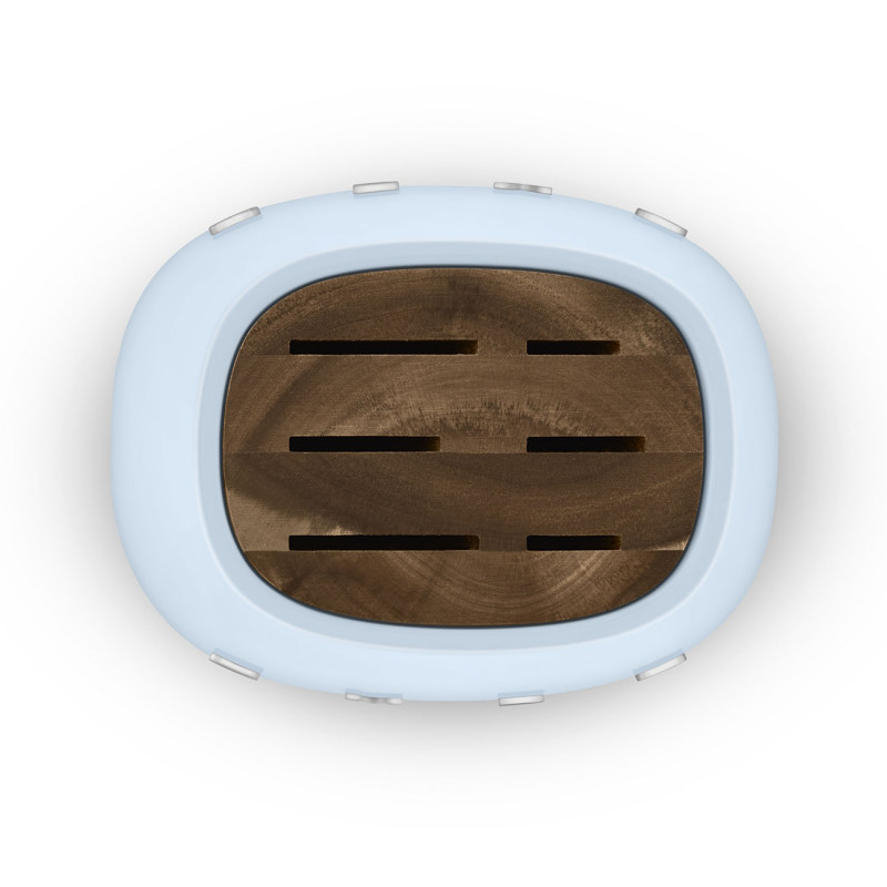 Комплект ножове със стойка SMEG KBSF02PB, 7 части, Слотове от акациево дърво, Немска неръждаема стомана, Пастелно син