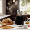 Комплект ножове със стойка SMEG KBSF02BL, 7 части, Слотове от акациево дърво, Немска неръждаема стомана, Черен