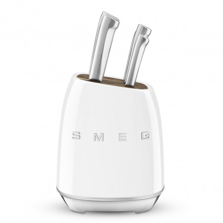 Комплект ножове със стойка SMEG KBSF02WH, 7 части, Слотове от акациево дърво, Немска неръждаема стомана, Бял