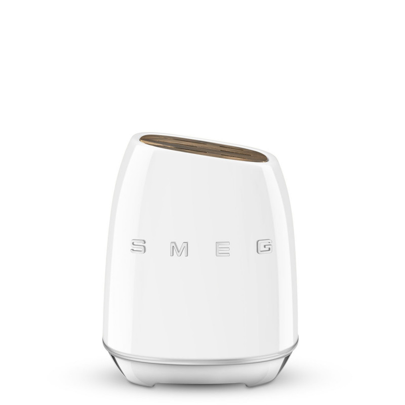 Комплект ножове със стойка SMEG KBSF02WH, 7 части, Слотове от акациево дърво, Немска неръждаема стомана, Бял