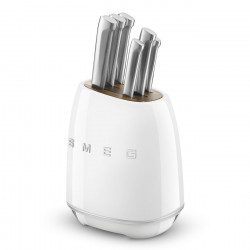 Комплект ножове със стойка SMEG KBSF02WH, 7 части, Слотове от акациево дърво, Немска неръждаема стомана, Бял