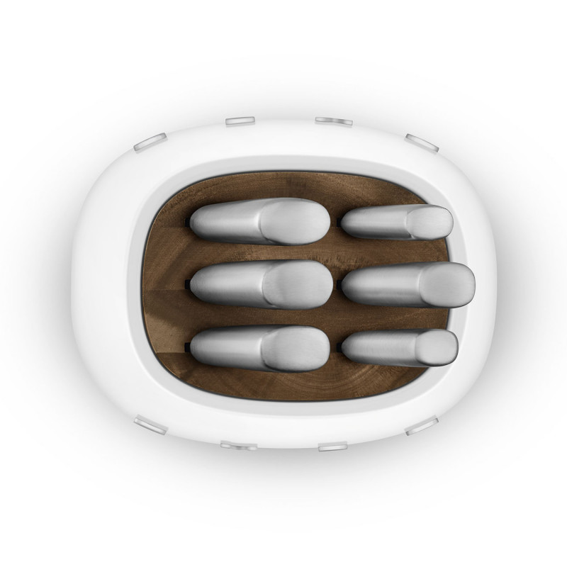 Комплект ножове със стойка SMEG KBSF02WH, 7 части, Слотове от акациево дърво, Немска неръждаема стомана, Бял