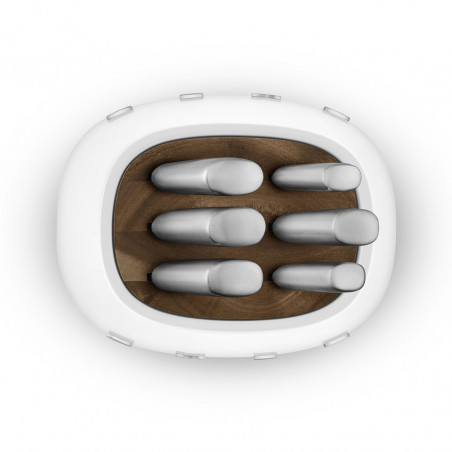 Комплект ножове със стойка SMEG KBSF02WH, 7 части, Слотове от акациево дърво, Немска неръждаема стомана, Бял